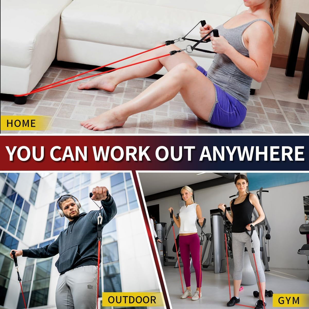 Resistance Bands with Handles, 5-Level Exercise Bands for Workout