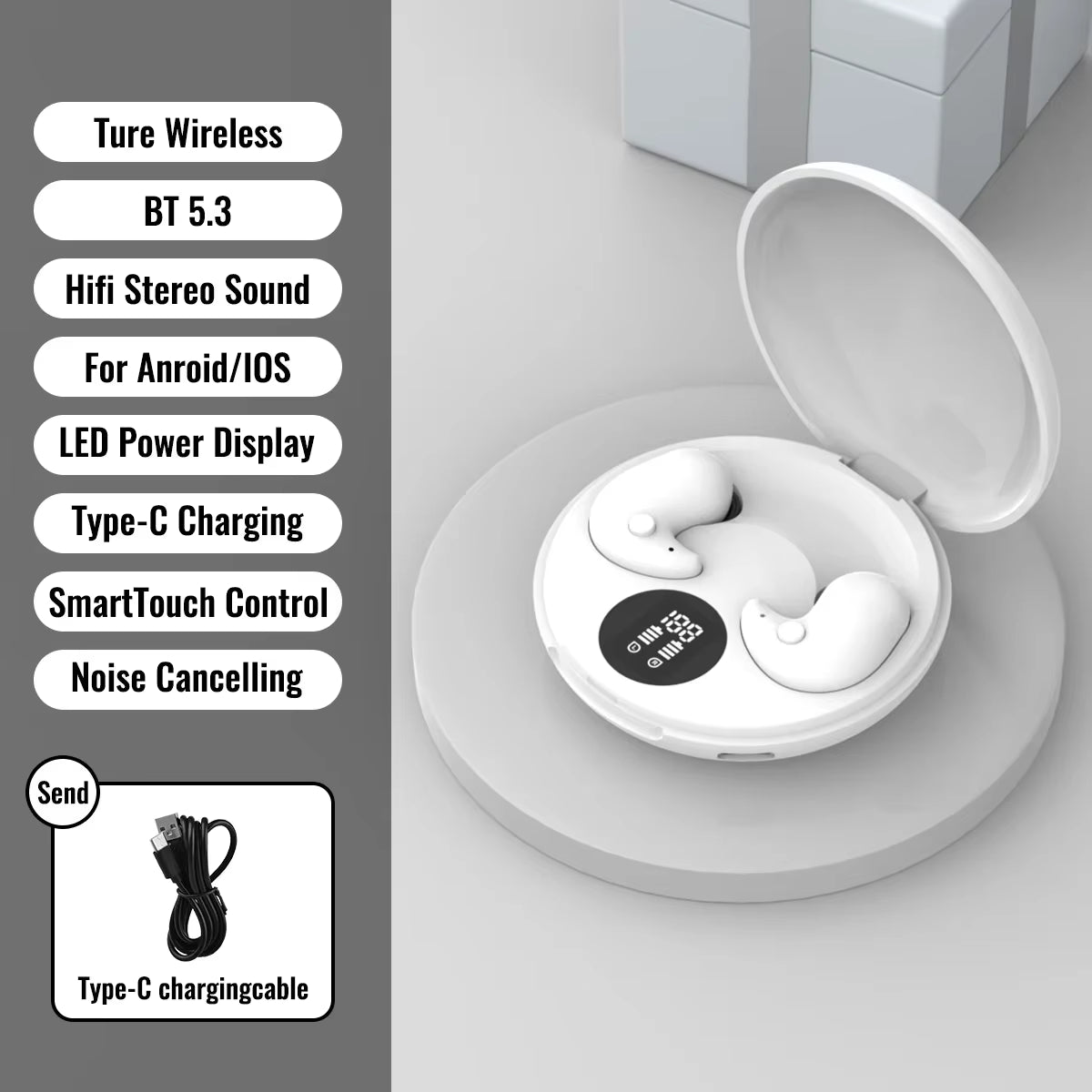 Bluetooth 5.3 Earphones Invisible Sleep Earbuds Wireless In-Ear Headphones Hifi Stereo Noise Reduction Hedsets for Huawei