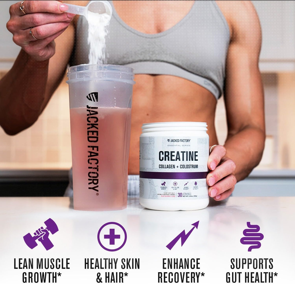 Creatine for Women - Creatine Monohydrate with Collagen + Colostrum to Support Workout Performance, Lean Muscle Growth, Healthy Hair, Skin, & Nails - 30 Servings, Watermelon