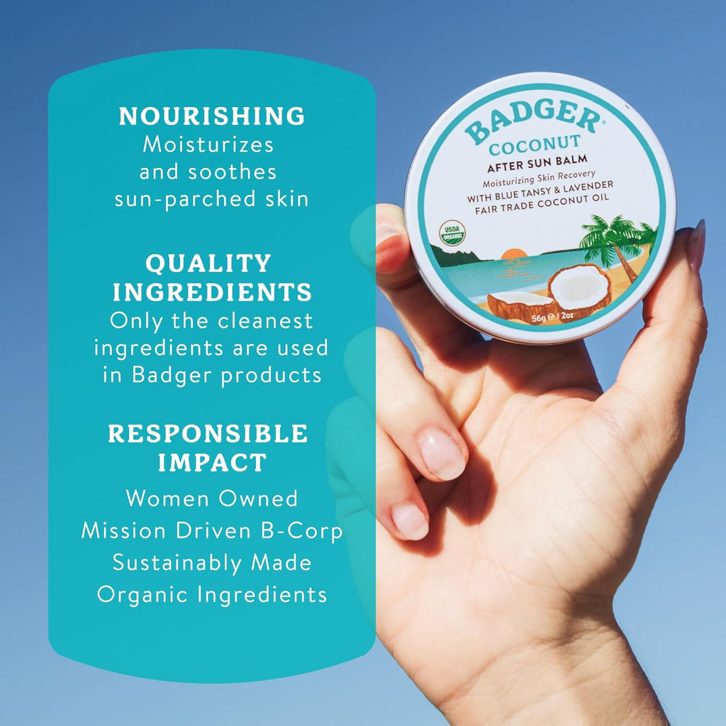 Organic Coconut Aftersun Balm, Cooling & Moisturizing, 2 Oz Tin